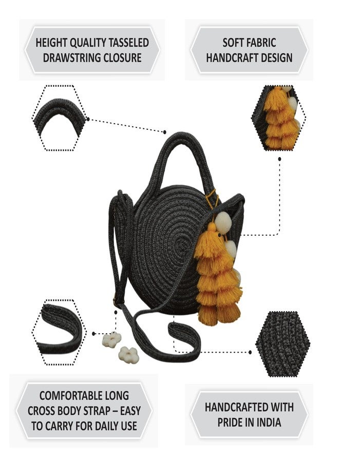 Ariya Women Sling Bag with Tassel Charm (4063 | Dark Gray) Handcrafted PP & Cotton Blend Shoulder Purse, Perfect for Ladies & Girls, Lightweight Crossbody Bag for Daily Use, Casual, Travel - Image 5